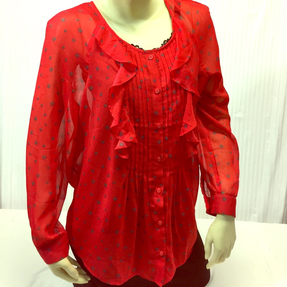 🥳SOLD!!! Ann Taylor LOFT M Red Ruffled Front w/ H
